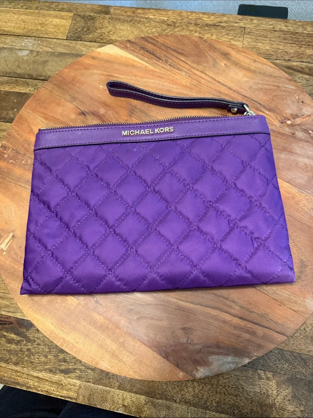 Michael Kors Kieran Purple Quilted Wristlet Clutch with Logo - Picture 1 of 3
